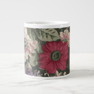 Taza De Café Gigante Pintura de flores vintage rojas rosadas azules bla
