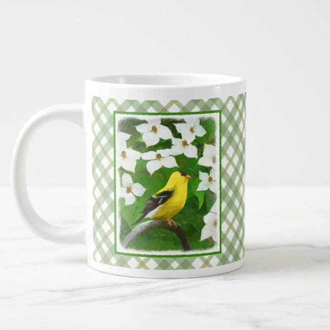 Taza De Café Gigante Pintura de Goldfinch - Arte de Perro Original. (Izquierda)