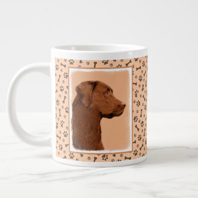 Taza De Café Gigante Pintura de Labrador Recuperador (Chocolate) - Arte (Izquierda)