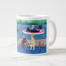 Taza De Café Gigante Pintura de Labradors de la diversión del lago