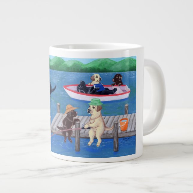 Taza De Café Gigante Pintura de Labradors de la diversión del lago (Derecha)