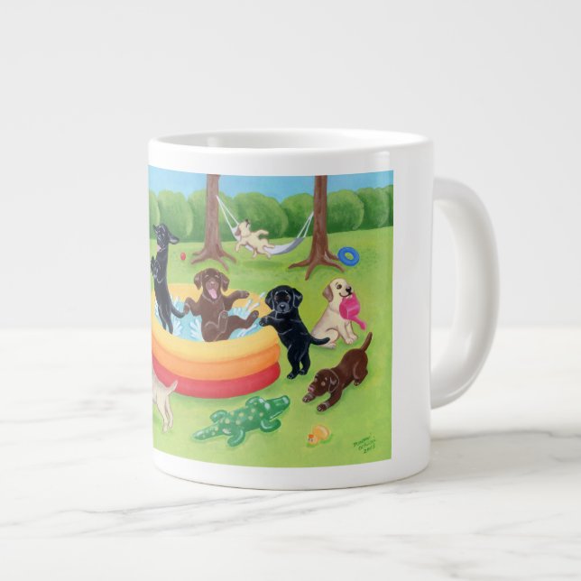 Taza De Café Gigante Pintura de Labradors de la diversión del verano (Derecha)