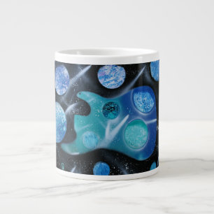 Taza De Café Gigante pintura de los planetas del verde azul de la