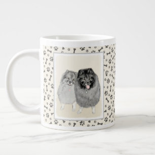 Taza De Café Gigante Pintura de madre y hijo Keeshond - Arte de perro o