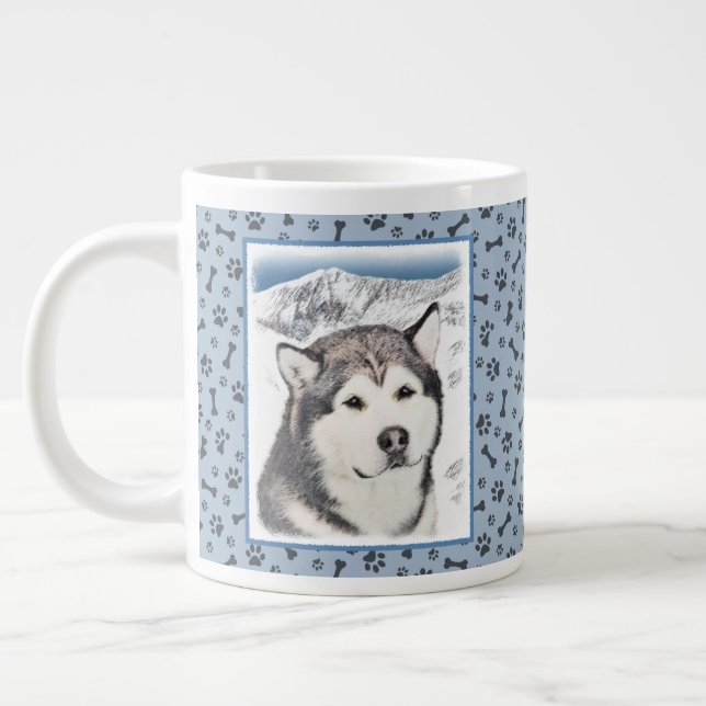 Taza De Café Gigante Pintura de Malamute de Alaska - Arte de Perro Orig (Izquierda)