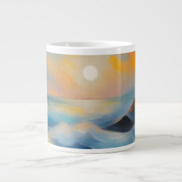 Taza De Café Gigante Pintura de olas de mar azul claro bajo el sol