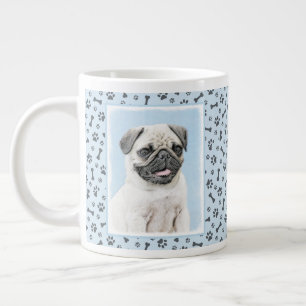 Taza De Café Gigante Pintura de pug - Arte de perro original lindo