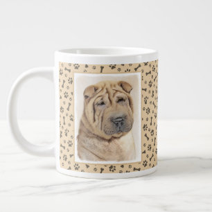 Taza De Café Gigante Pintura de Shar Pei - Arte Perro Original Cuto