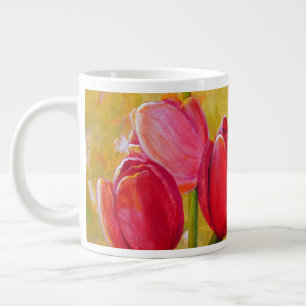 Taza De Café Gigante Pintura de tulipanes rosados y rojos
