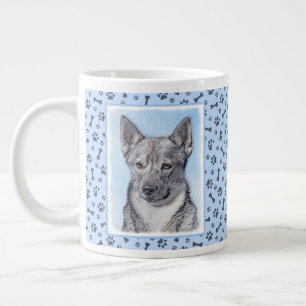 Taza De Café Gigante Pintura de Vallhund Sueca - Arte Perro Original Cu