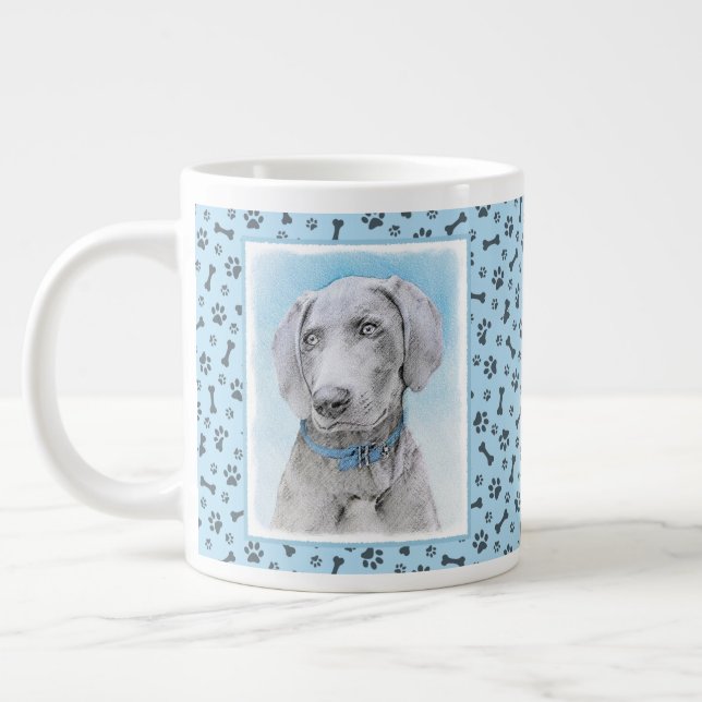 Taza De Café Gigante Pintura de Weimaraner - Arte de Perro Original. (Izquierda)