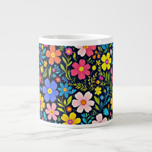 Taza De Café Gigante Pintura digital floral patrón de flores