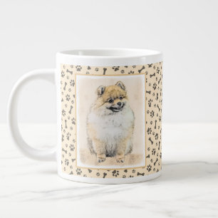 Taza De Café Gigante Pintura Pomerania (Naranja) - Arte Perro Original