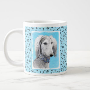 Taza De Café Gigante Pintura Saluki (plateada) - Arte Perro Original.