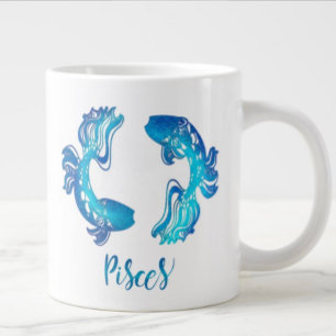 Taza De Café Gigante Pisces zodiac signo purpurina azul claro brillante