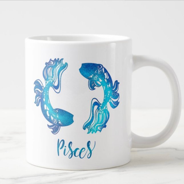 Taza De Café Gigante Pisces zodiac signo purpurina azul claro brillante (Subido por el creador)