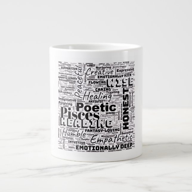 Taza De Café Gigante Pisces Zodiac Word Cloud Inspiration (Frente)