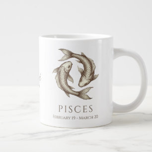 Taza De Café Gigante Piscis Zodiaco Nombre Personalizado y Fecha de Nac