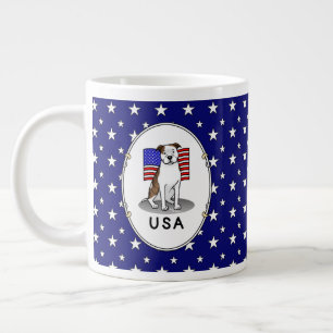 Taza De Café Gigante Pit Bull de la bandera estadounidense (lt romano l