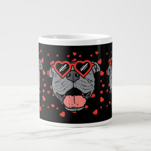 Taza De Café Gigante Pitbull Face Glasses Día de San Valentín Mascota P