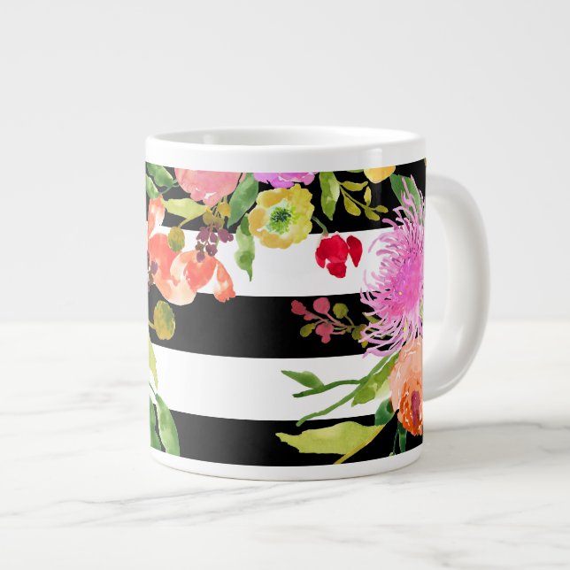 Taza De Café Gigante PixDezines floral/acuarela/ranunculus/rayas (Derecha)