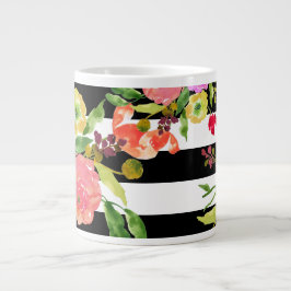 Taza De Café Gigante PixDezines floral/acuarela/ranunculus/rayas