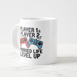 Taza De Café Gigante Pixel Gaming Couple Level Up Design