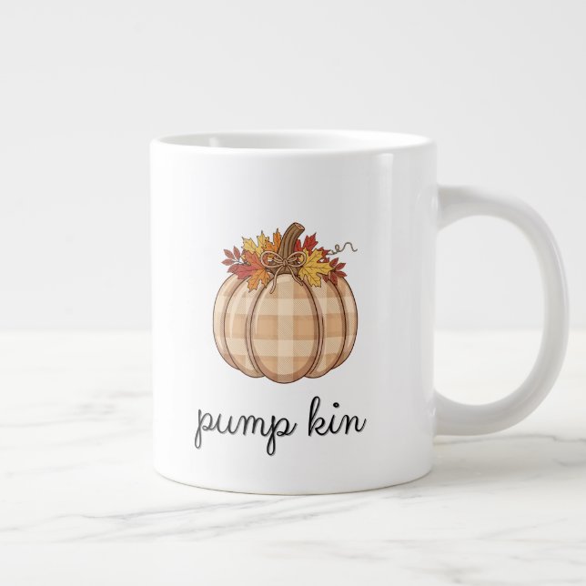 Taza De Café Gigante Plaid Pumpkin Autumn Leaves Art (Derecha)