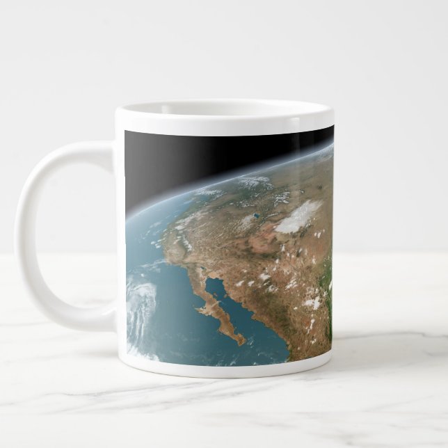 Taza De Café Gigante Planeta Panorámico Tierra Y Estados Unidos. (Izquierda)