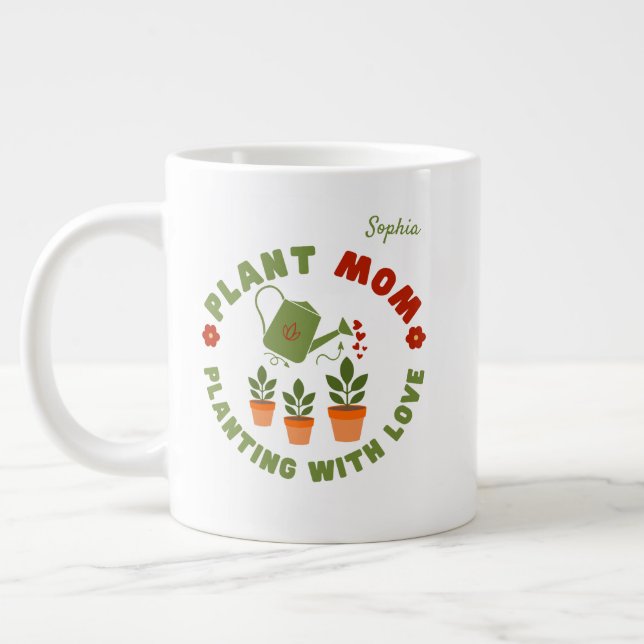 Taza De Café Gigante Plantar a mamá con amor personalizado (Izquierda)