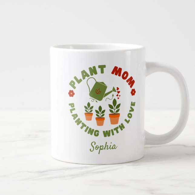 Taza De Café Gigante Plantar a mamá con amor personalizado (Derecha)