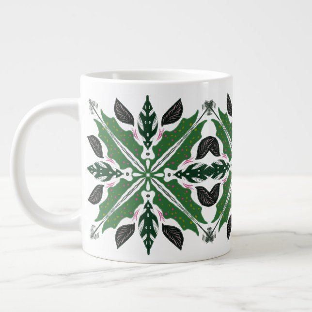 Taza De Café Gigante Plantas Begonias Oración Monstera Greenery Mandala (Izquierda)