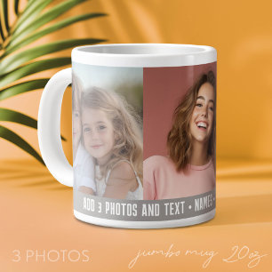 Taza De Café Gigante Plantilla de 3 fotos Modern Text Minimalista - tau