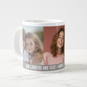 Taza De Café Gigante Plantilla de 3 fotos Modern Text Minimalista - tau