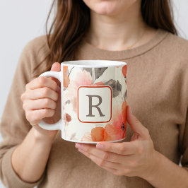 Taza De Café Gigante Plantilla de Monograma de Flor Bonita Personalizad