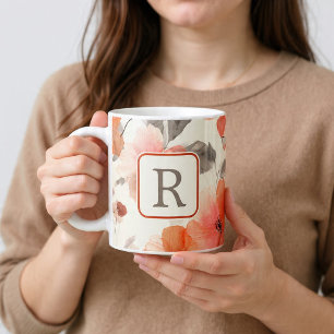 Taza De Café Gigante Plantilla de Monograma de Flor Bonita Personalizad