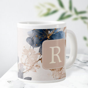 Taza De Café Gigante Plantilla de Monograma de Flor Bonita Personalizad
