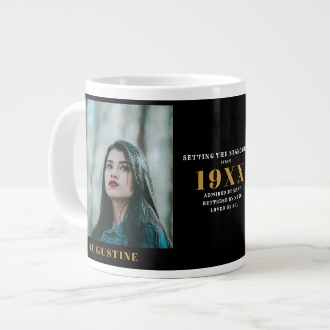 Taza De Café Gigante Plantilla fotográfica de cumpleaños Moda elegante  (Izquierda)