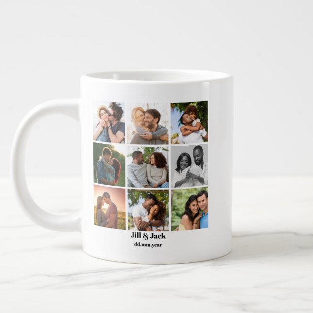 Taza De Café Gigante Plantilla personalizada de 9 Collages de fotos par (Izquierda)