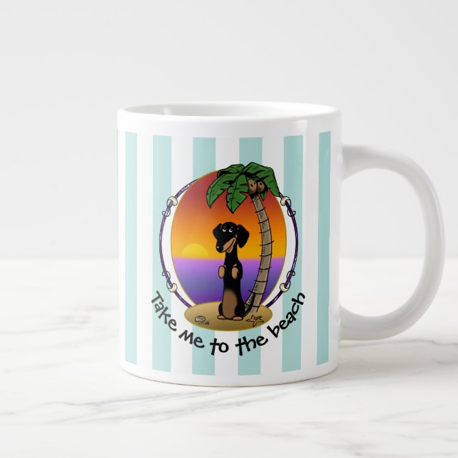 Taza De Café Gigante Playa Cute Tropical Island Dachshund (negro y tost (Derecha)