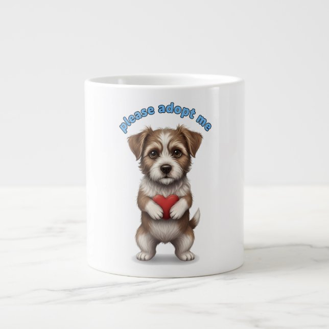 Taza De Café Gigante Please Adopt Me – Cute Rescue Dog Illustration wit (Frente)