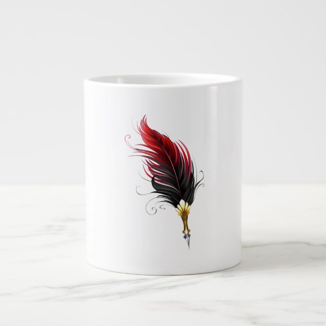 Taza De Café Gigante Pluma de plumas rojas con nido de oro (Frente)