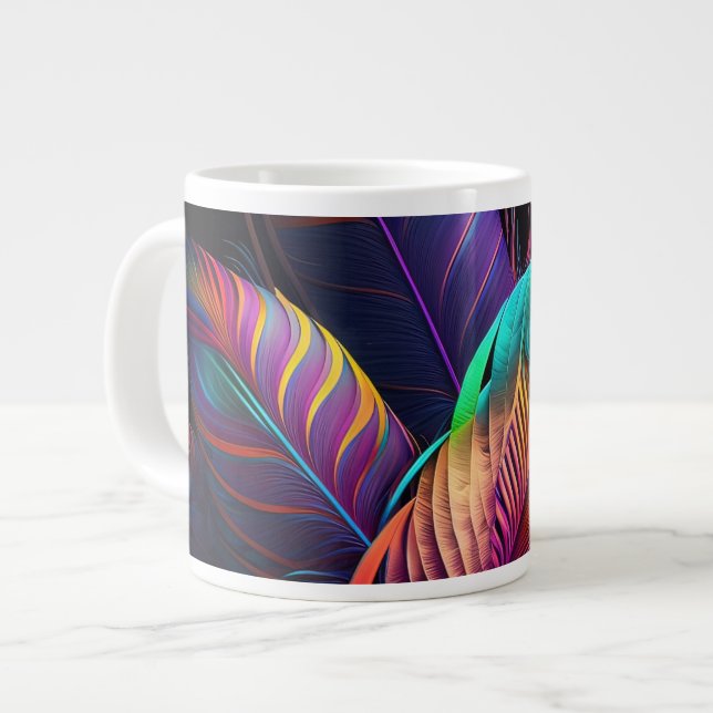 Taza De Café Gigante Plumas psicodélicas de los 70 y 60  (Izquierda)