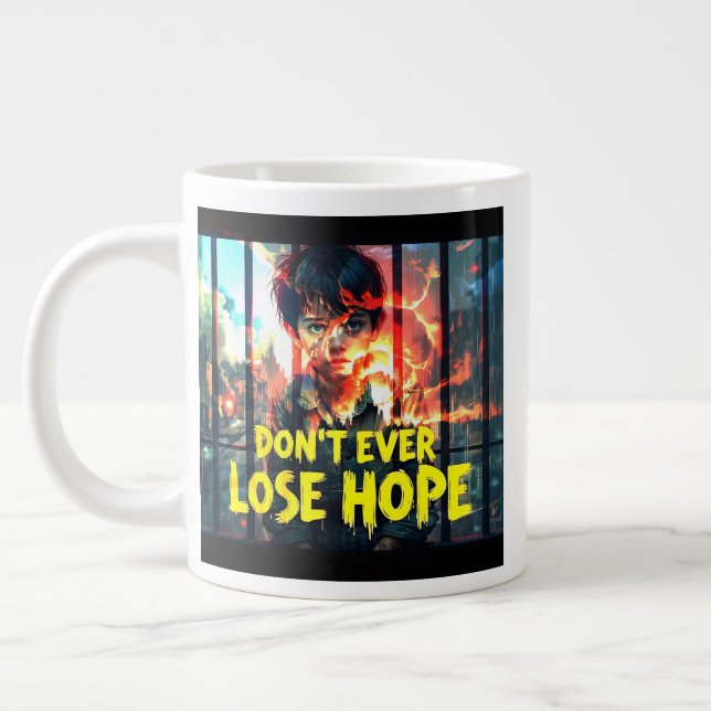 Taza De Café Gigante Poderoso mensaje de esperanza - niño tras las reja (Izquierda)