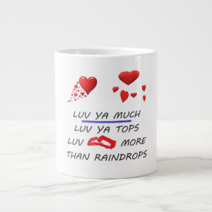 Taza De Café Gigante Poema de amor y gotas de lluvia rojo y negro