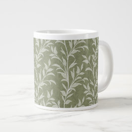 Taza De Café Gigante Poesía de Hojas Botánicas Verde Oliva