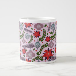 Taza De Café Gigante Poinsettia festiva y pine Mug