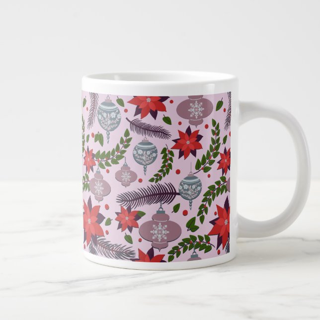 Taza De Café Gigante Poinsettia festiva y pine Mug (Derecha)