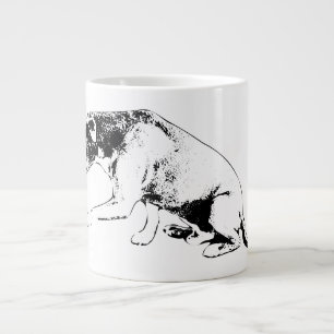 Taza De Café Gigante Polite Paw Pitbull Mix—Silhouette de tinta
