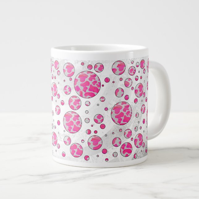 Taza De Café Gigante Polka Dot Cow rosa y blanco (Derecha)